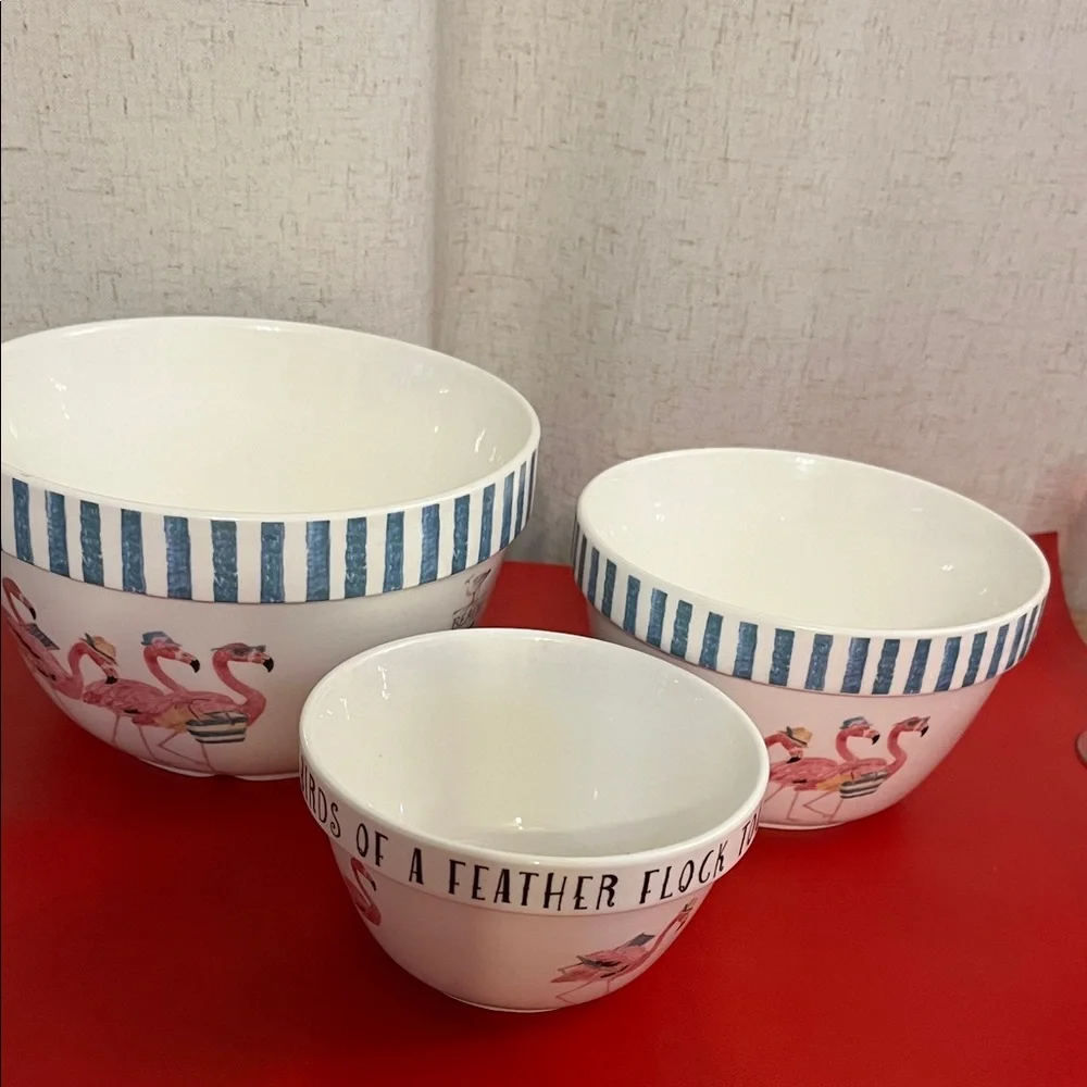 3 bowls by Kathryn White fine porcelain with flamingos
